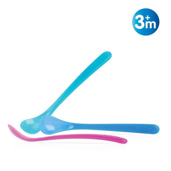 NUBY Lyžička termo s dlhou rúčkou 2 ks, 3 m+, modrá