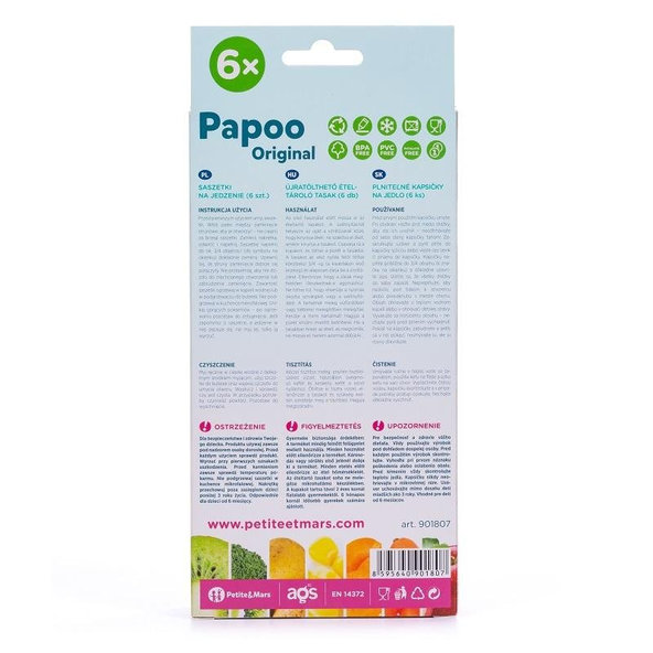 PETITE&MARS Kapsička na jedlo Papoo Original Elephant 6ks