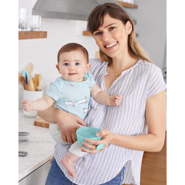 Misky s vrchnákom a držiakom Easy Grab Grey,Teal 2 x 240ml, 3m+