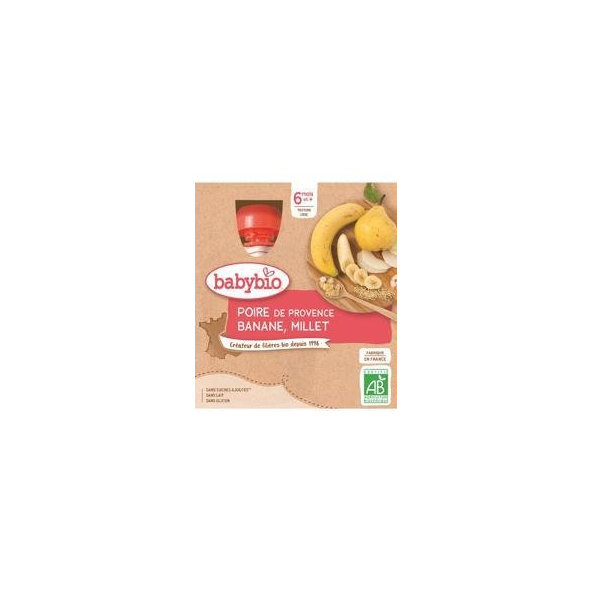 4x BABYBIO Kapsička hruška, banán, proso (90 g)
