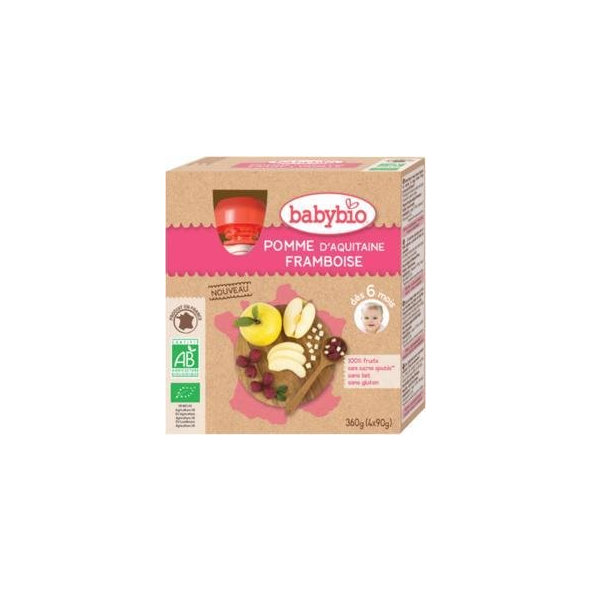 BABYBIO Jablko malina (4x 90 g) - ovocný príkrm