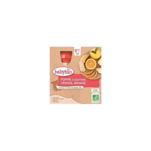 BABYBIO Jablko pomaranč banán (4x 90 g) - ovocný príkrm