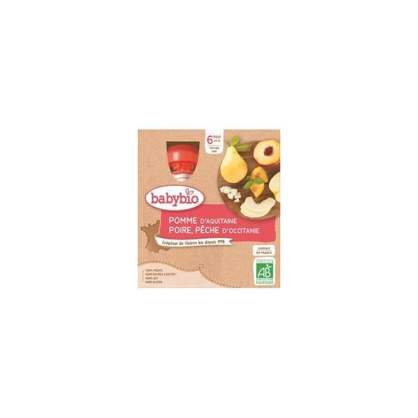 BABYBIO Kapsička jablko, hruška, broskyňa (4x 90 g)