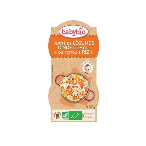 BABYBIO Menu zelenina s morčacím mäsom a ryžou (2x 200 g)