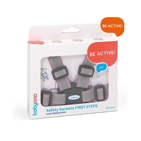 BABYONO Popruhy na dieťa - šedo-ružové 6 m+