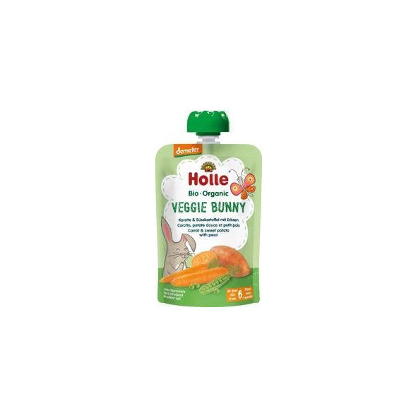 HOLLE Veggie Bunny Bio pyré mrkva, sladké zemiaky a hrášok, 100 g (6 m+)