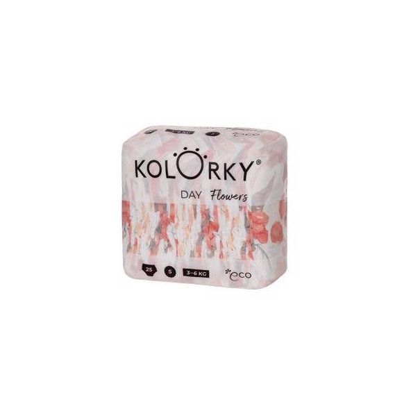 KOLORKY DAY - kvety - S (3-6 kg) - 25 ks - jednorazové eko plienky