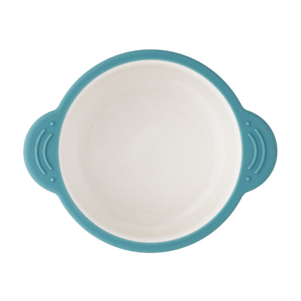 PETITE&MARS Miska keramická so silikónovým obalom Teal Blue