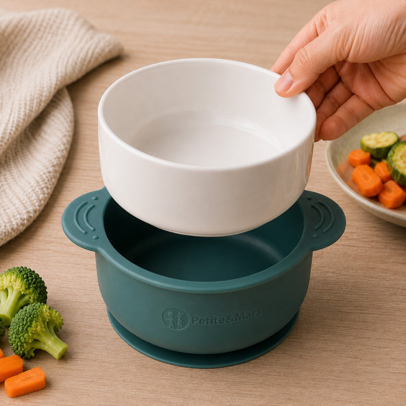 PETITE&MARS Miska keramická so silikónovým obalom Misty Green