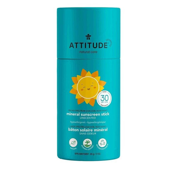 ATTITUDE Detská 100% minerálna ochranná tyčinka na celé telo (SPF 30) bez vône 85 g