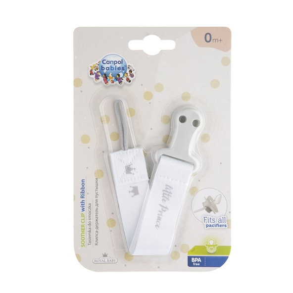 CANPOL BABIES Klip na cumlík  Royal baby sivá