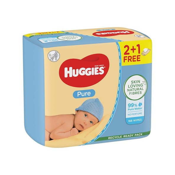 HUGGIES® Vlhčené obrúsky Pure Triplo 56x3 ks
