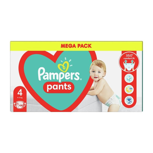 PAMPERS Pants 4 (9-15 kg) 108 ks Maxi Mega box - plienkové nohavičky