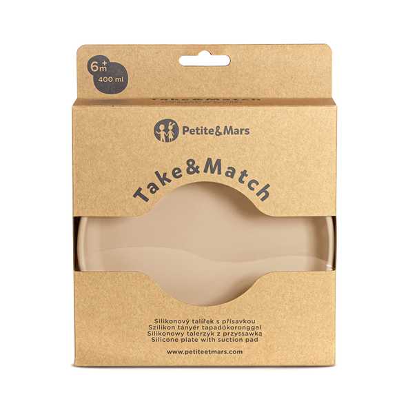 PETITE&MARS Tanier silikónový s prísavkou Take&Match Bitter Cocoa 6m+