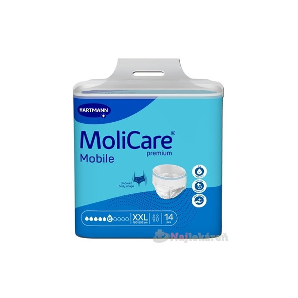 MoliCare Premium Mobile 6 kvapiek XXL plienkové nohavičky naťahovacie modré obvod 150-203cm savosť 2277ml 14ks