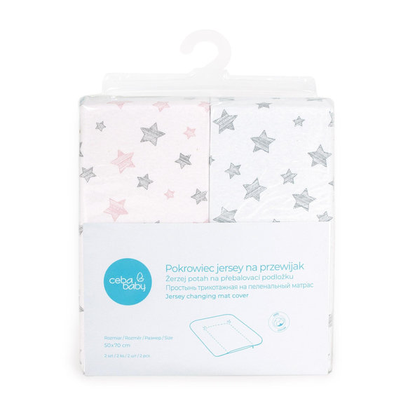 CEBA Poťah na mäkkú prebaľovaciu podložku 50 x 70 Grey Stars + Pink Stars 2ks
