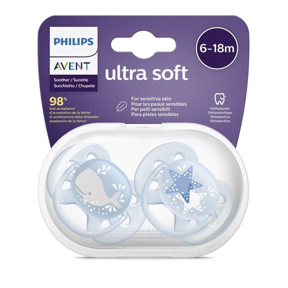 Philips AVENT Cumlík Ultrasoft decor 6-18m chlapec 2 ks