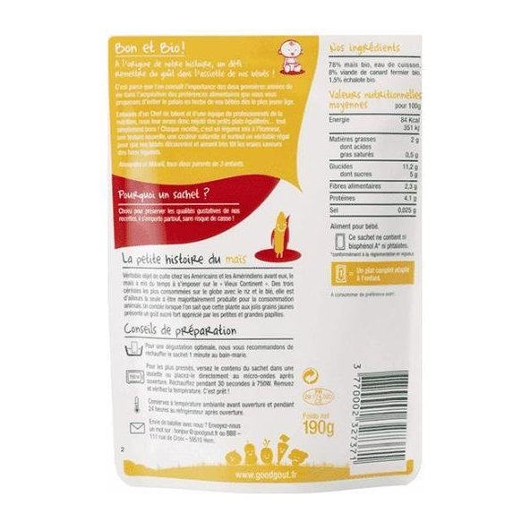 GOOD GOUT BIO Kukurica s kačacím mäsom 190 g