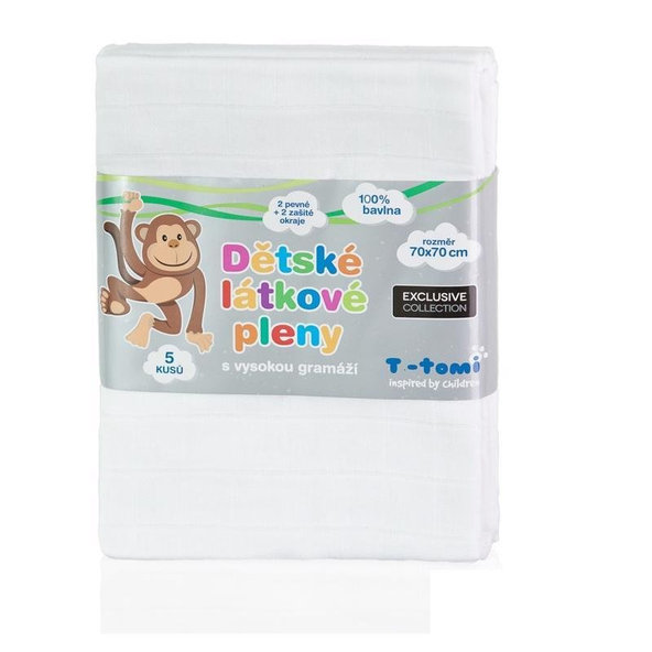T-TOMI Látkové TETRA plienky 70 x 70 cm, sada 5 ks, biele, Exclussive Collection