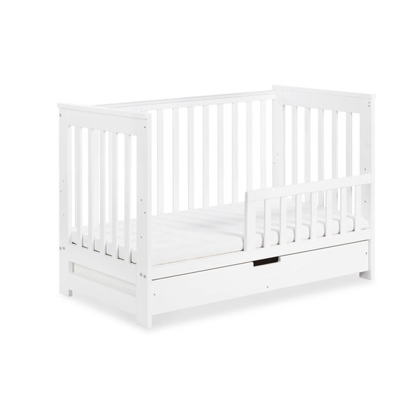 KLUPS Postieľka detská so zábranou a šuplíkom Iwo biela 120x60 cm
