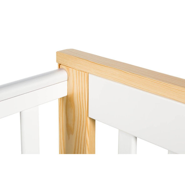 KLUPS Postieľka detská so zábranou a šuplíkom Iwo biela-natural 120x60 cm