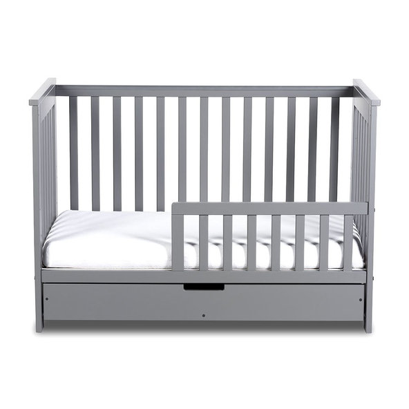 KLUPS Postieľka detská so zábranou a šuplíkom Iwo šedá 120x60 cm