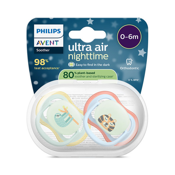 Philips AVENT Cumlík Ultra air s obrázkom nočný 0-6 m modrý/zelený 2ks