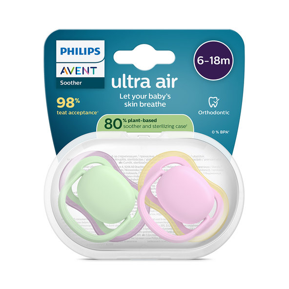 Philips AVENT Cumlík Ultra air 6-18 m ružový/zelený 2ks