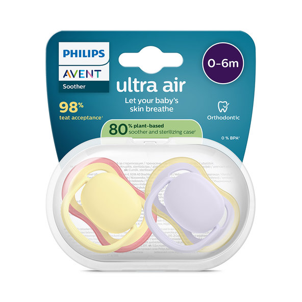 Philips AVENT Cumlík Ultra air 0-6 m fialový/žltý 2ks