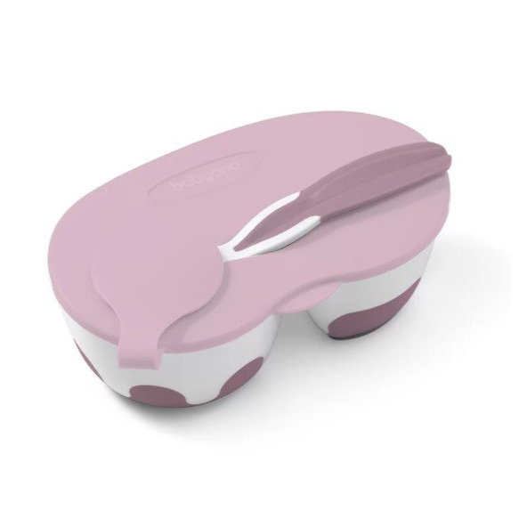 BABYONO Miska 2v1 uzatvárateľná, s lyžičkou 200+150 ml 6 m+ fialová