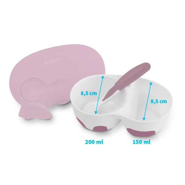 BABYONO Miska 2v1 uzatvárateľná, s lyžičkou 200+150 ml 6 m+ fialová