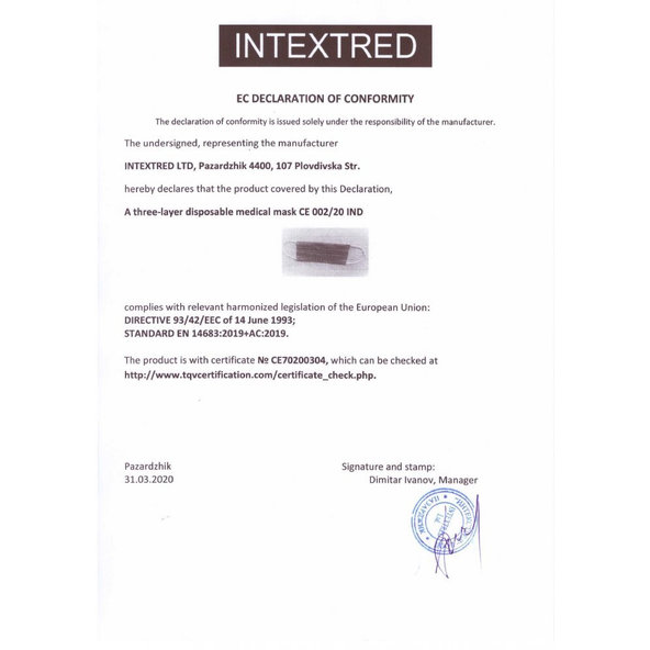 Rúško jednorázové 3-vrstvové 50 ks