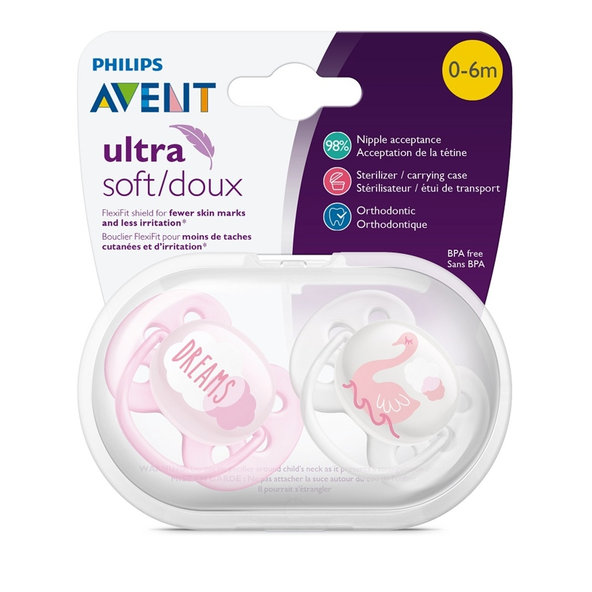 Philips AVENT Cumlík Ultrasoft text 0-6m dievča 2 ks