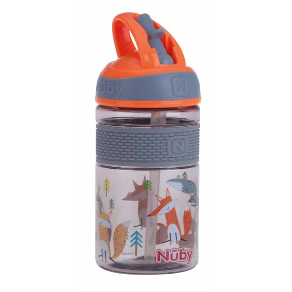 NUBY Fľaša športová 2v1 s tvrdou sklopiteľnou slamkou, 360 ml, oranžová, 3+