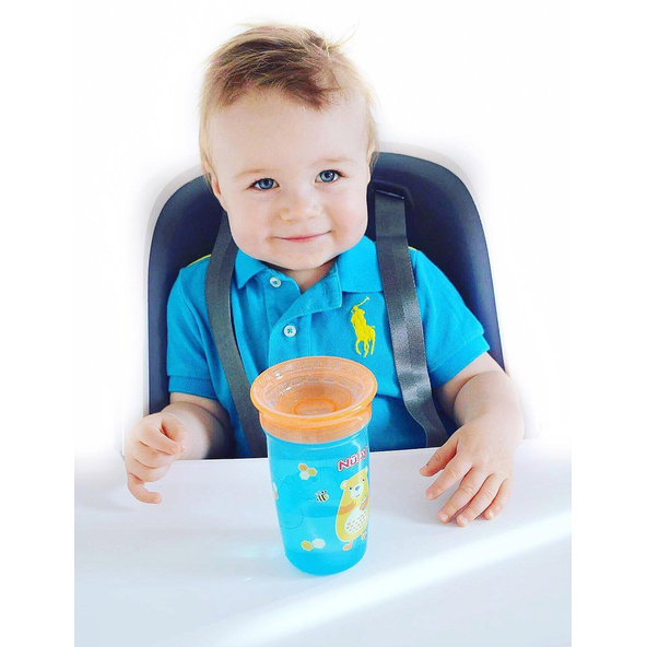 NUBY Hrnček netečúci 360° 300 ml, 6 m+ modrá / oranžová