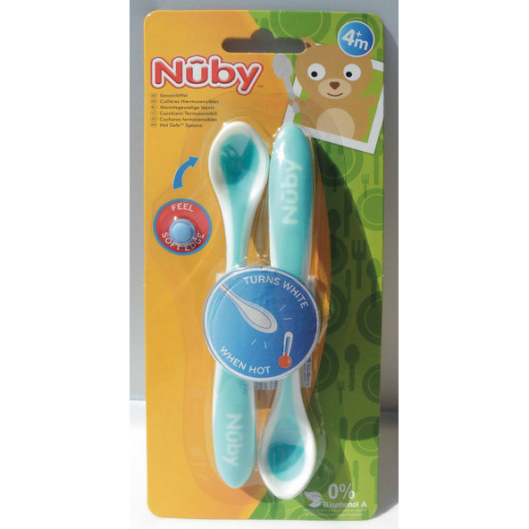 NUBY Lyžička kŕmiaca termo 2 ks, 3 m+, zelená