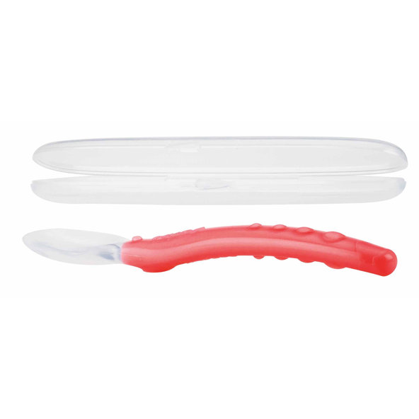 NUBY Lyžička silikónová s puzdrom 3 m+, červená