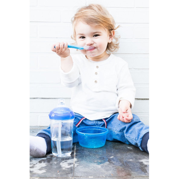 NUBY Lyžička silikónová s puzdrom 3 m+, modrá