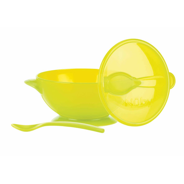 NUBY Miska s prísavkou, viečkom a lyžičkou 6 m+ zelená