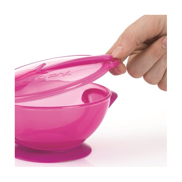 NUBY Miska s prísavkou, viečkom a lyžičkou 6 m+ ružová