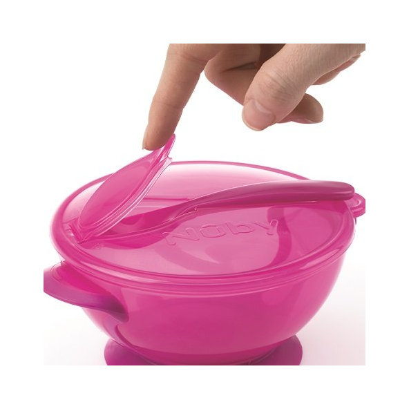NUBY Miska s prísavkou, viečkom a lyžičkou 6 m+ ružová