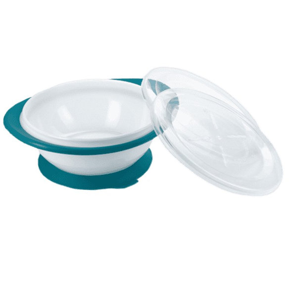 NUK EL Detská miska s 2 viečkami a prísavkou – modrá