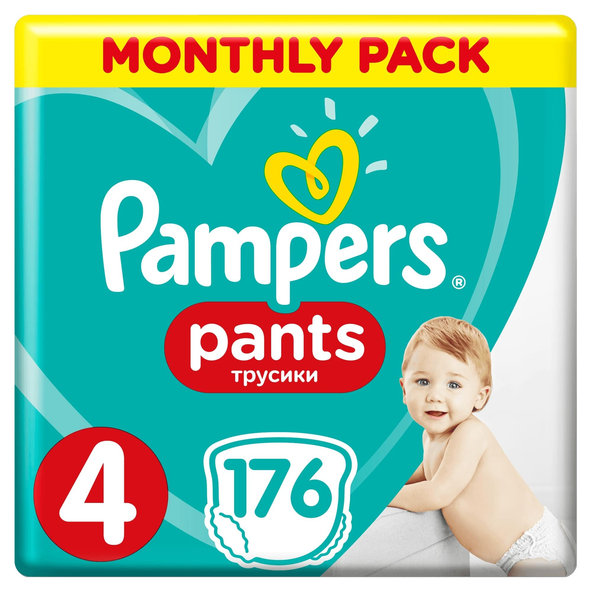 PAMPERS Pants 4 Active Baby Dry 176 ks (9-15 kg) MESAČNÁ ZÁSOBA - plienkové nohavičky