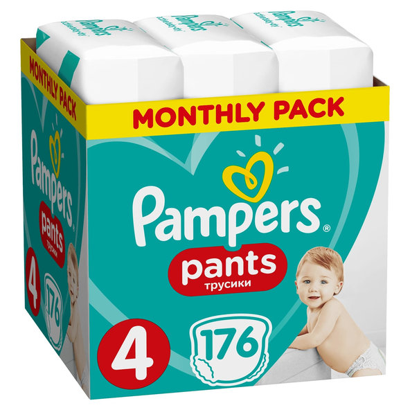 PAMPERS Pants 4 Active Baby Dry 176 ks (9-15 kg) MESAČNÁ ZÁSOBA - plienkové nohavičky