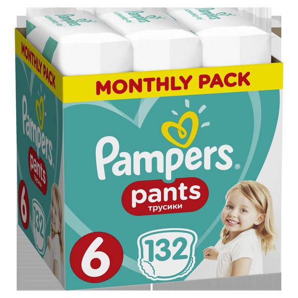 PAMPERS Pants 6 Active Baby Dry 132 ks (15+ kg) MESAČNÁ ZÁSOBA - plienkové nohavičky