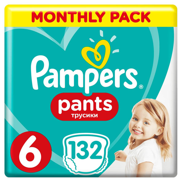 PAMPERS Pants 6 Active Baby Dry 132 ks (15+ kg) MESAČNÁ ZÁSOBA - plienkové nohavičky
