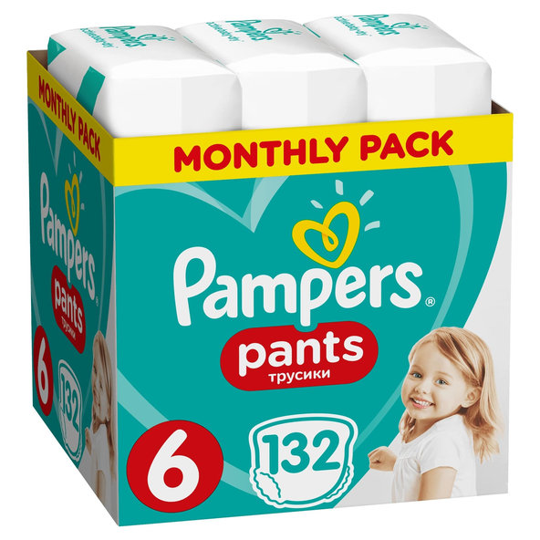 PAMPERS Pants 6 Active Baby Dry 132 ks (15+ kg) MESAČNÁ ZÁSOBA - plienkové nohavičky