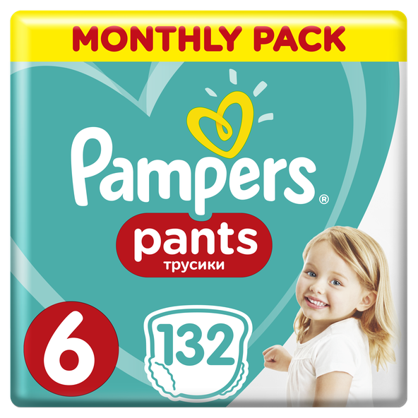 PAMPERS Pants 6 Active Baby Dry 132 ks (15+ kg) MESAČNÁ ZÁSOBA - plienkové nohavičky