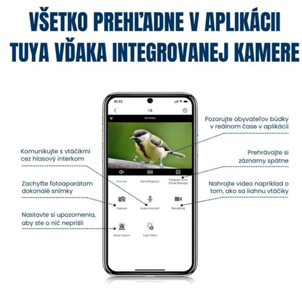 BOT Inteligentná vtáčia búdka s WiFi kamerou Tuya BH1