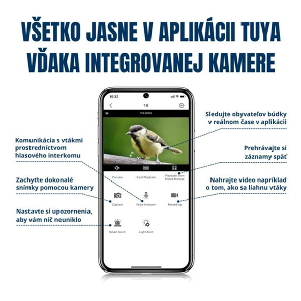 BOT Inteligentná vtáčia búdka s WiFi kamerou Tuya BH2